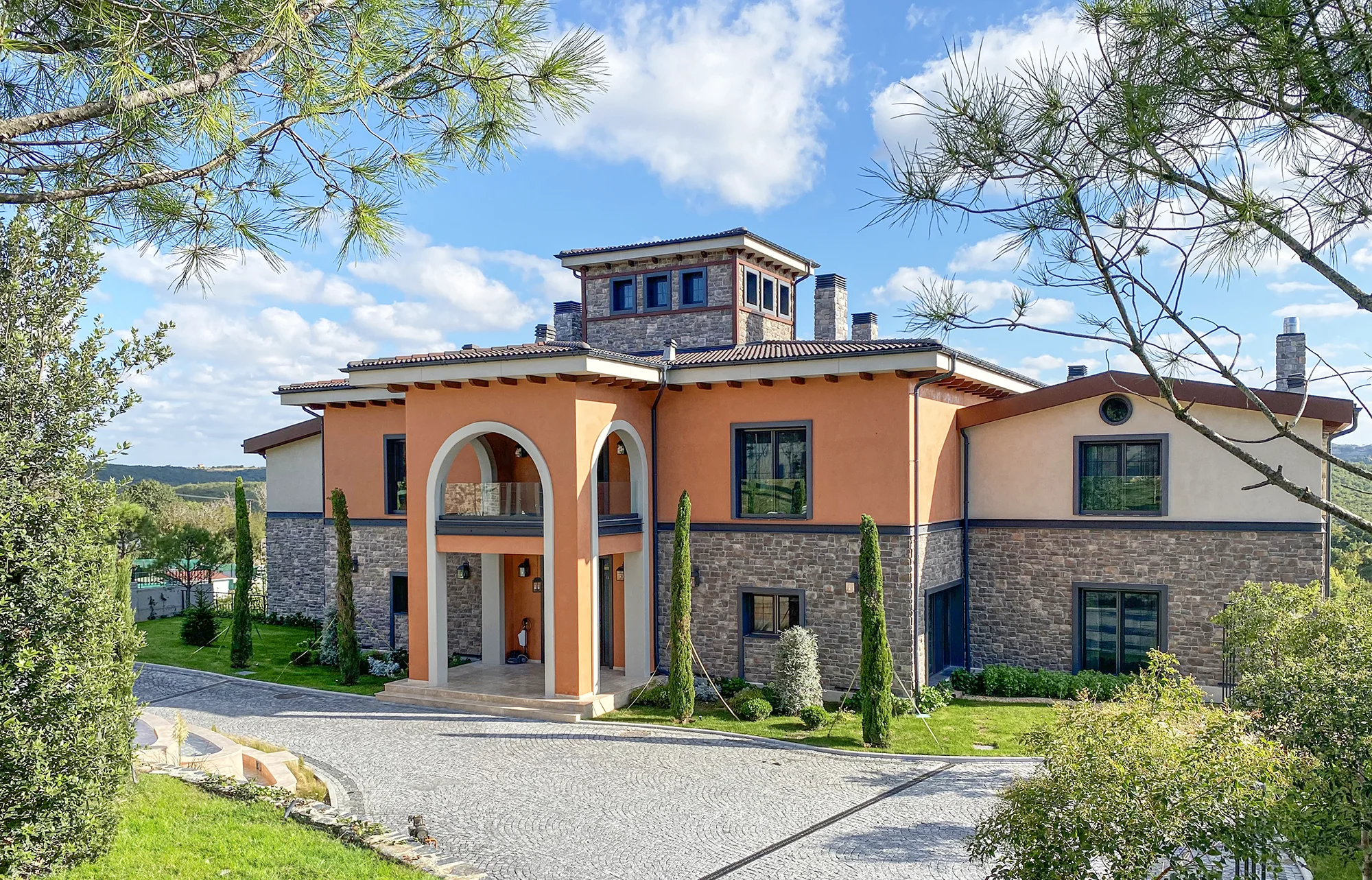 Italian villa with stone walls